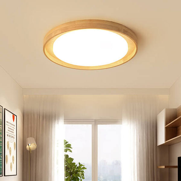 Japanese Wood Round LED Flush Mount Light