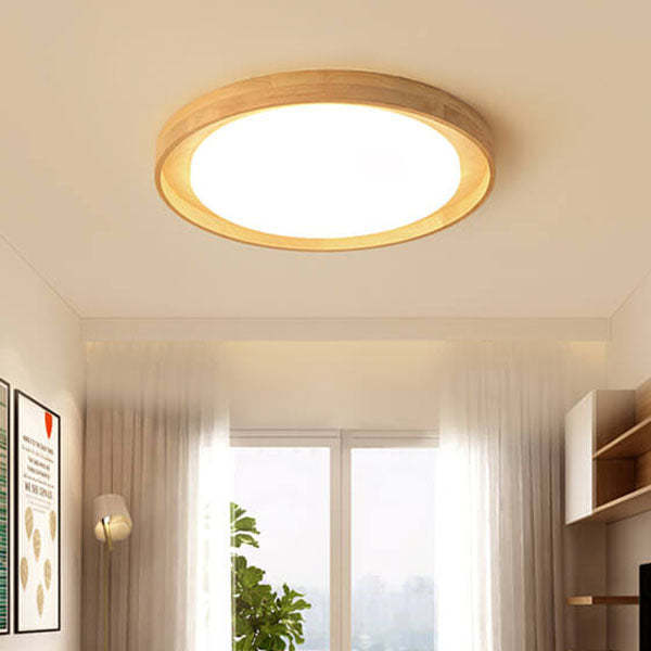 Japanese Wood Round LED Flush Mount Light