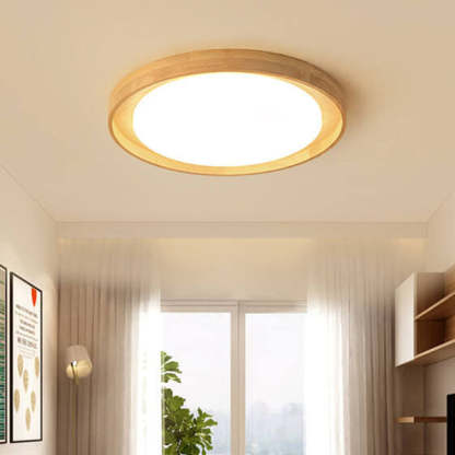 Japanese Wood Round LED Flush Mount Light