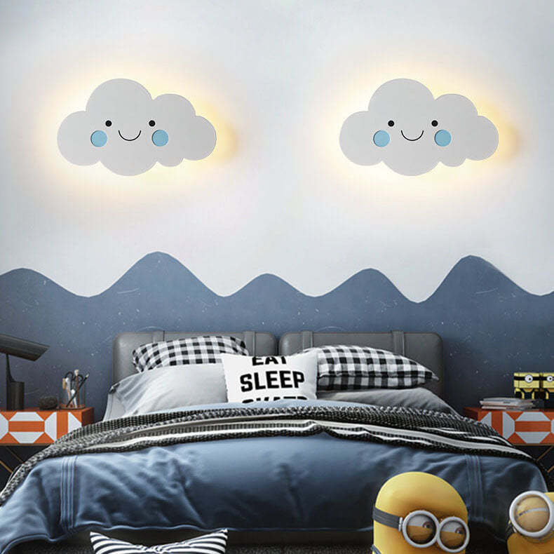 Nordic Cloud Iron Emoji Kids LED Sconce — 3 Colors Changeable (Warm/Neutral/White) / Blue / 110V-120V For US/CA
