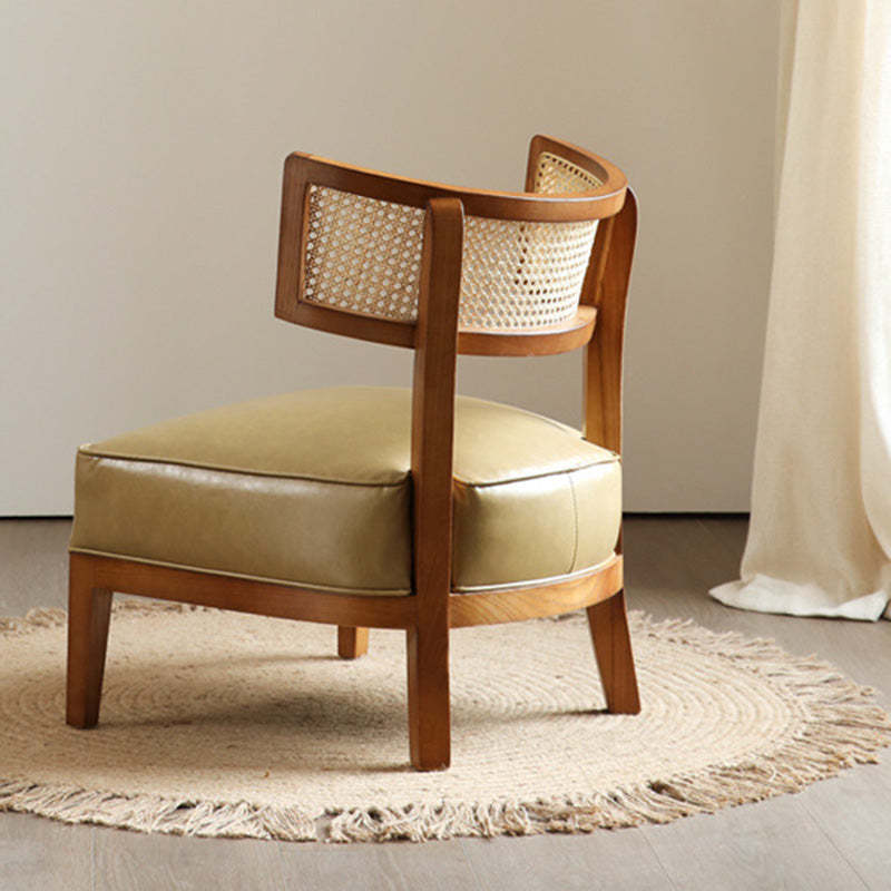 Nordic Curved Wood Rattan Leather Accent Chair