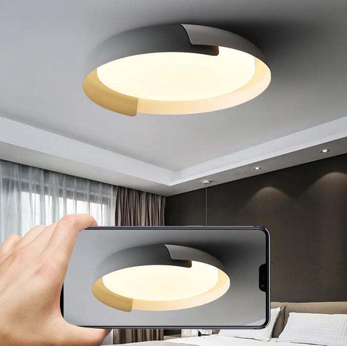 Minimalist Round Bowl Wood Grain LED Flush Mount Light