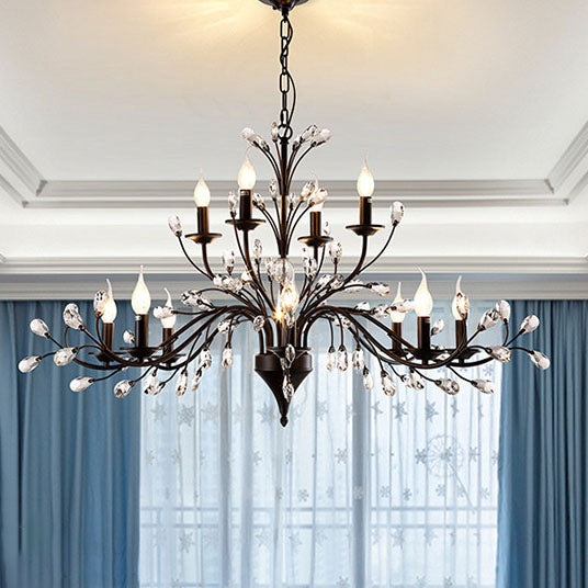 Vintage Rustic Black Iron Candelabra Chandelier