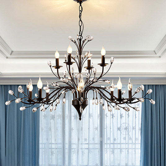 Vintage Rustic Black Iron Candelabra Chandelier