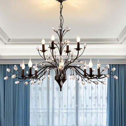 Vintage Rustic Black Iron Candelabra Chandelier