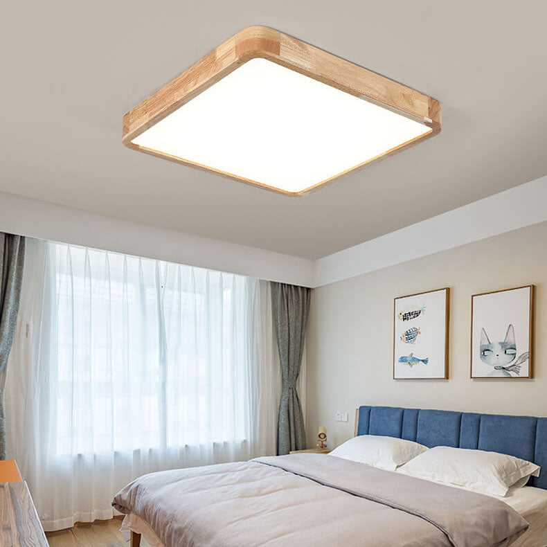Minimalist Solid Wood Round Tatami LED Flush Mount Light