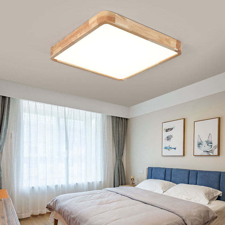 Minimalist Solid Wood Round Tatami LED Flush Mount Light