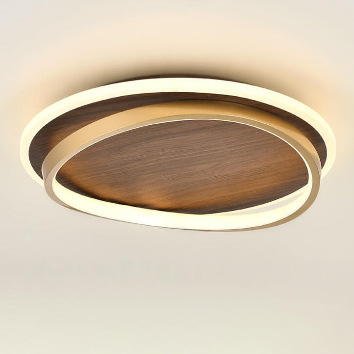 Nordic Minimalist Circular Walnut LED Flush Mount Light