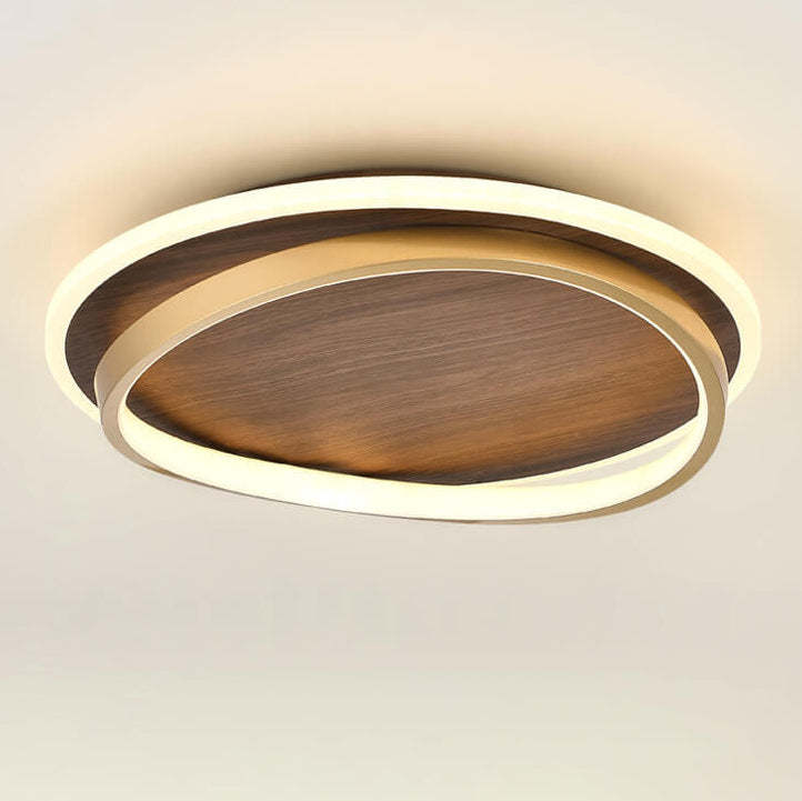 Nordic Minimalist Circular Walnut LED Flush Mount Light
