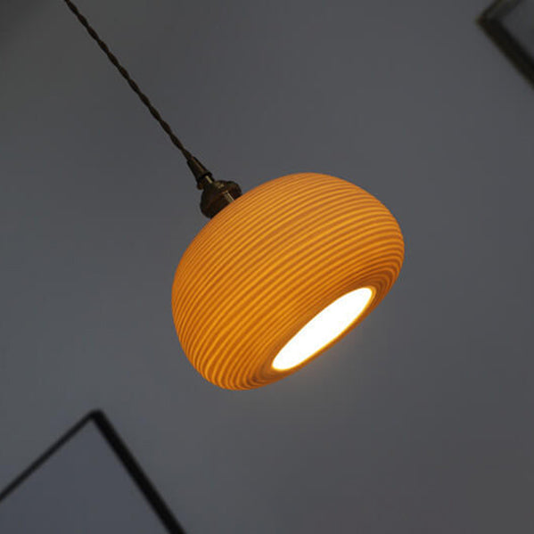 Nordic Japanese Ceramic Brass Oval Pendant Light