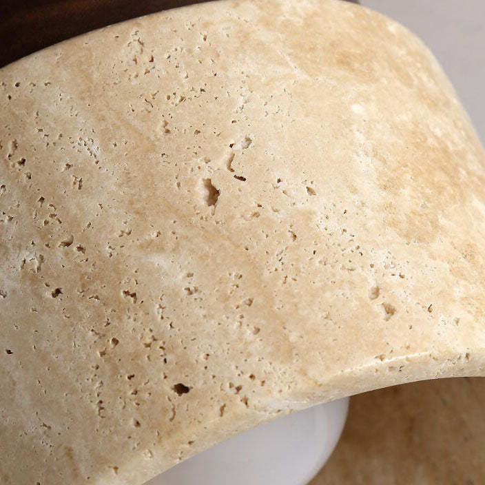 Japanese Round Yellow Travertine Semi-Flush Ceiling Light