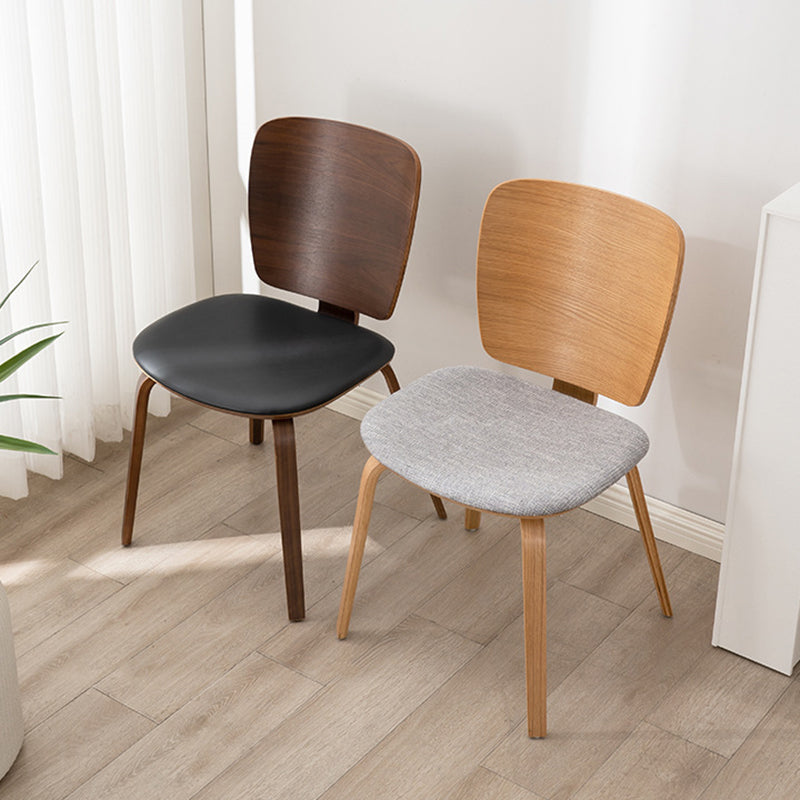 PU Leather Wood Dining Chair — Log Color Frame + Linen Seat