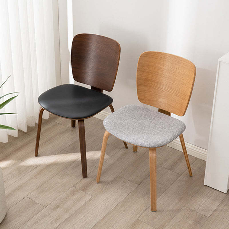 PU Leather Wood Dining Chair — Log Color Frame + Linen Seat