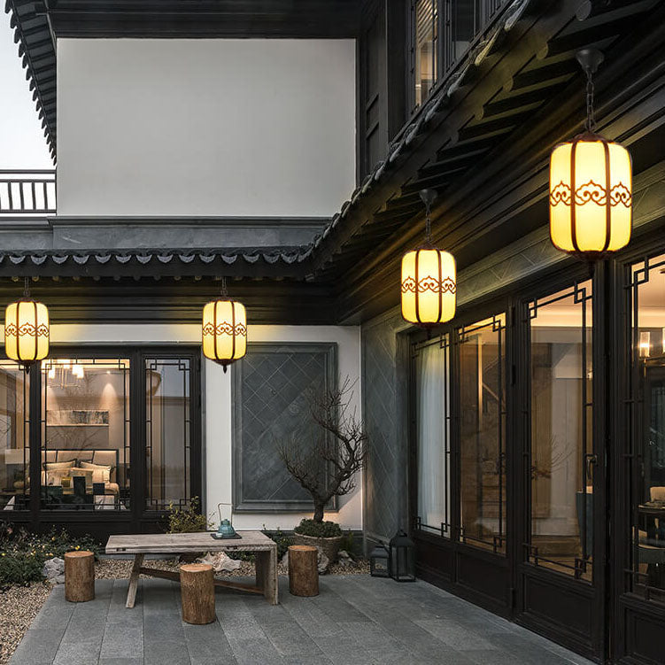 Chinese lantern pendant lighting in marble — 11.81" W x 25.6" L x 19.69" H / 220V-240V (UK/AU)