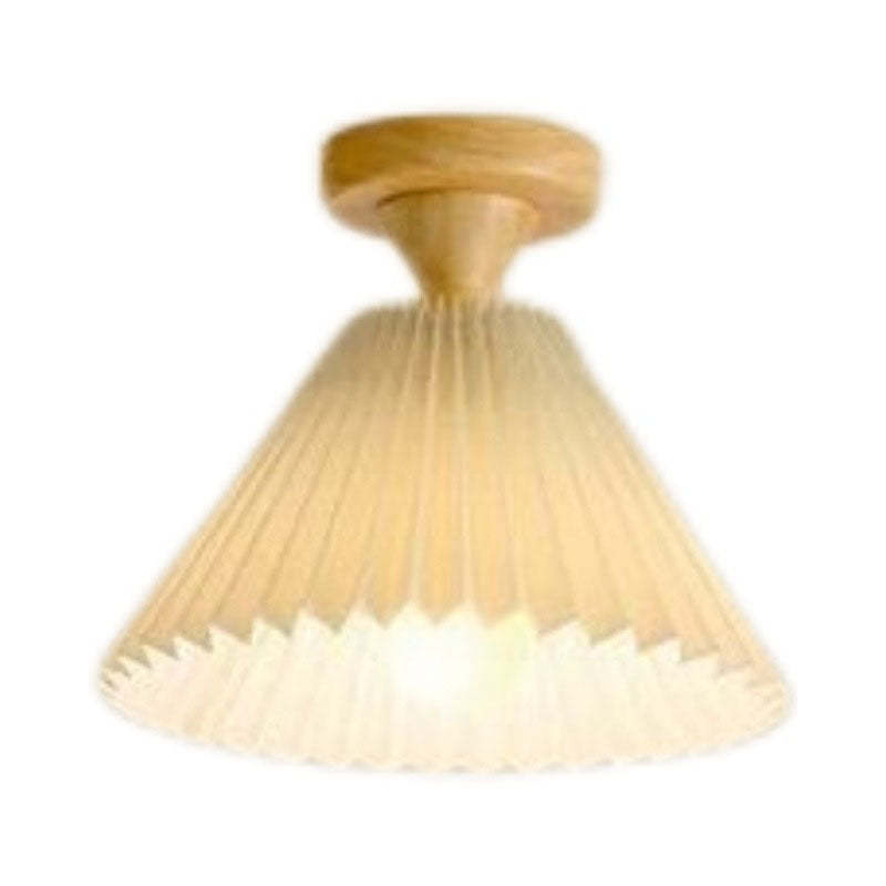 Japanese Log Pleated Umbrella Cone Ceiling Light