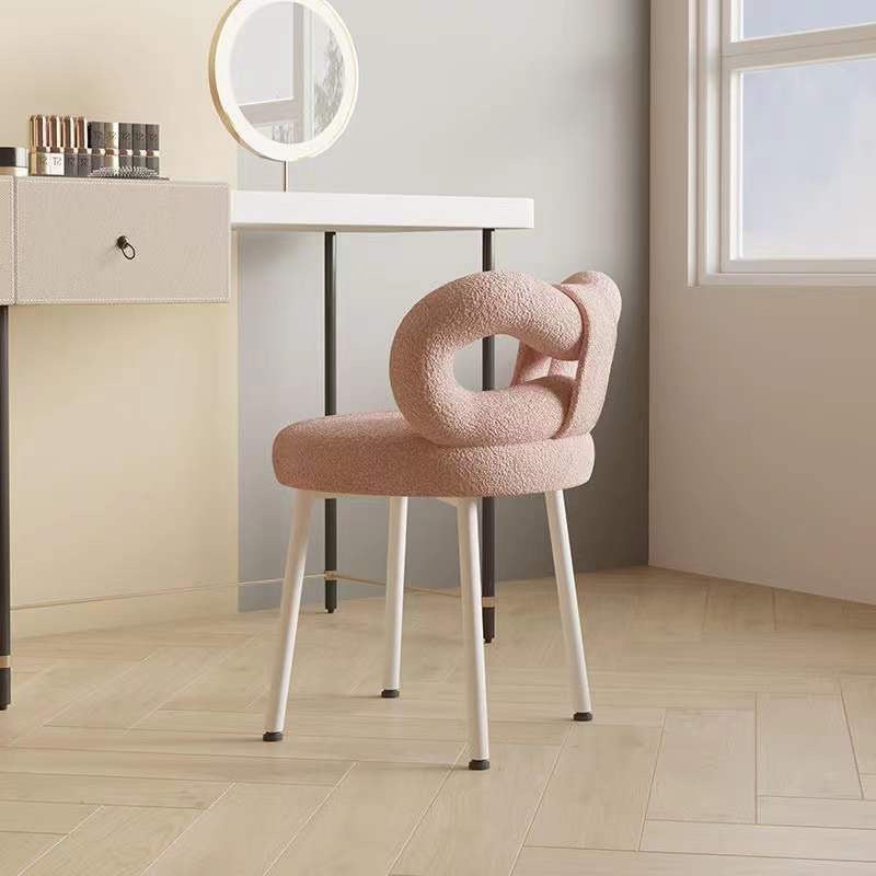 Minimalist Bow-Back Lambswool Steel Vanity Stool