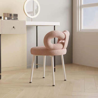 Minimalist Bow-Back Lambswool Steel Vanity Stool — White