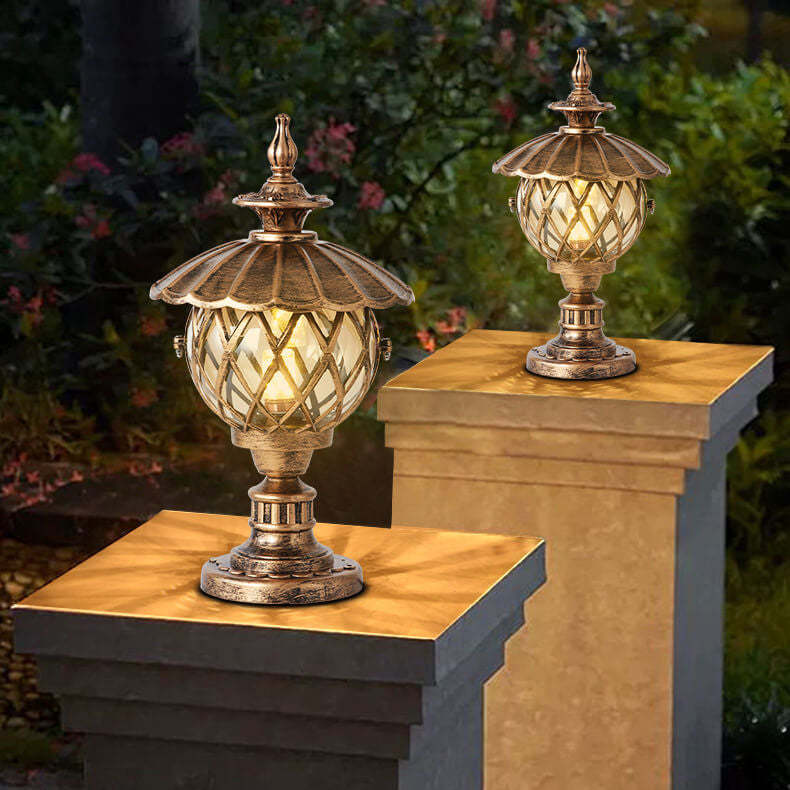 European Lotus Column Outdoor Landscape Light — Black / 220V-240V For UK/AU
