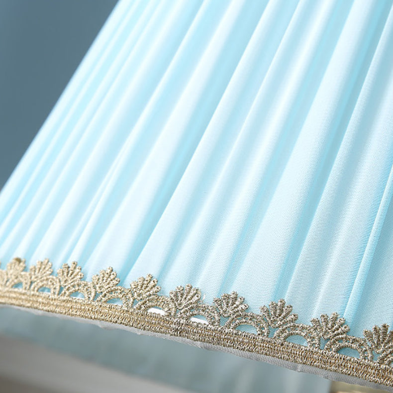 European Pleated Fabric Ceramic Column Lamp — Blue / 220V-240V For UK/AU