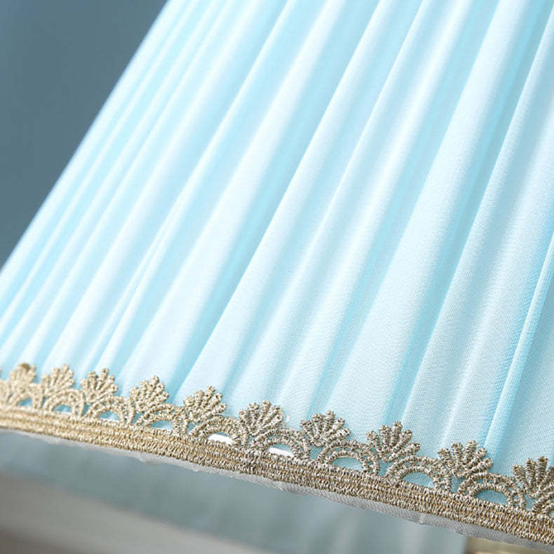 European Pleated Fabric Ceramic Column Lamp — Blue / 220V-240V For UK/AU