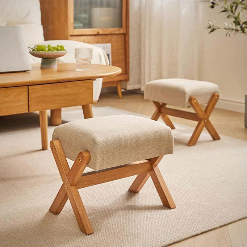 Contemporary Wood Linen X-Leg Footstool