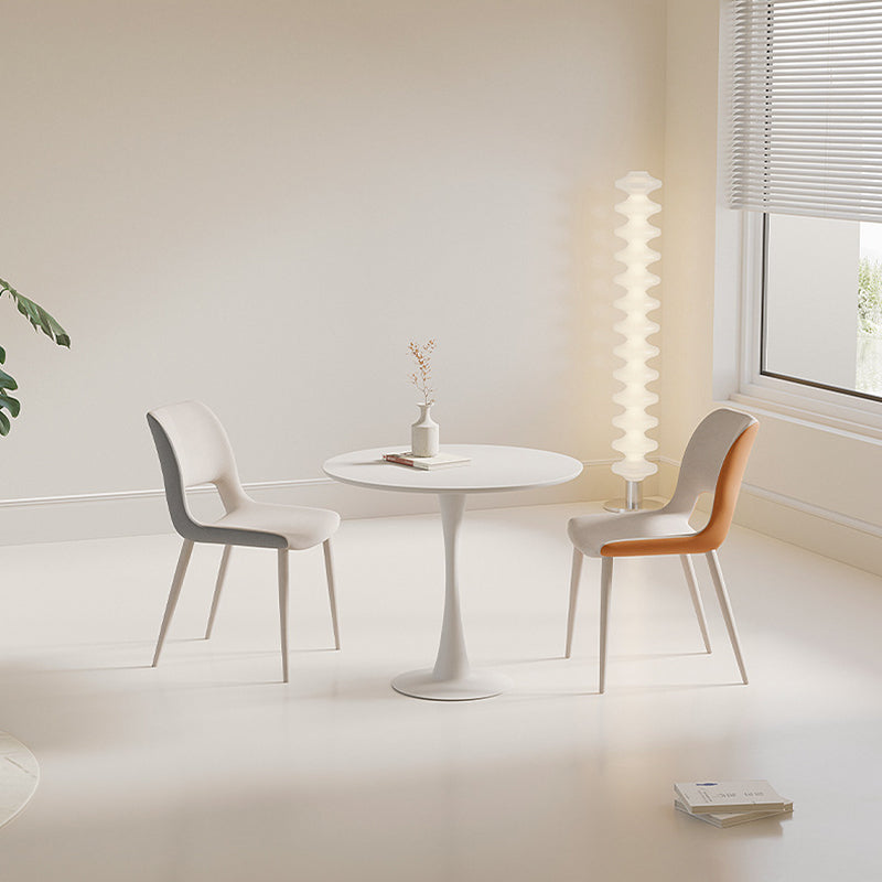 Minimalist Cat Scratch Leather Square Dining Chair — White