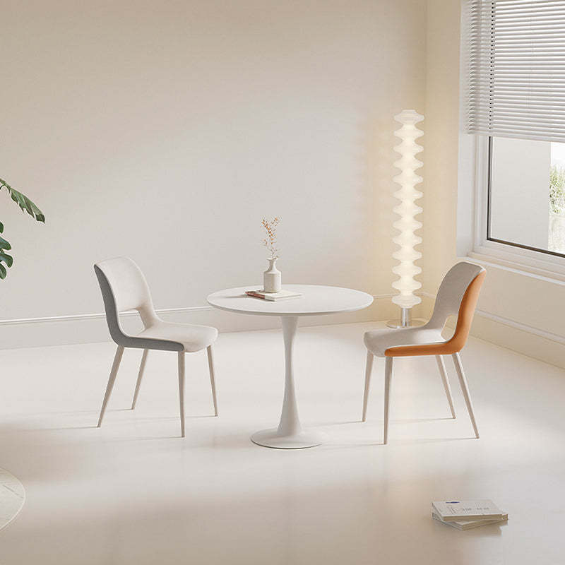 Minimalist Cat Scratch Leather Square Dining Chair — White