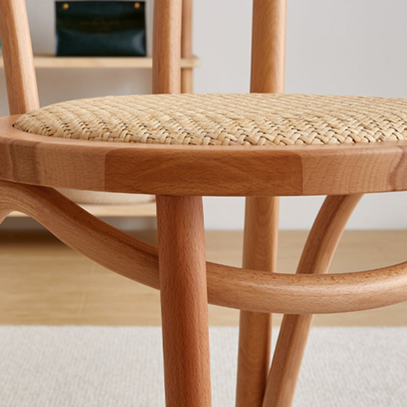 Scandinavian Round Rattan Wood Vanity Stool