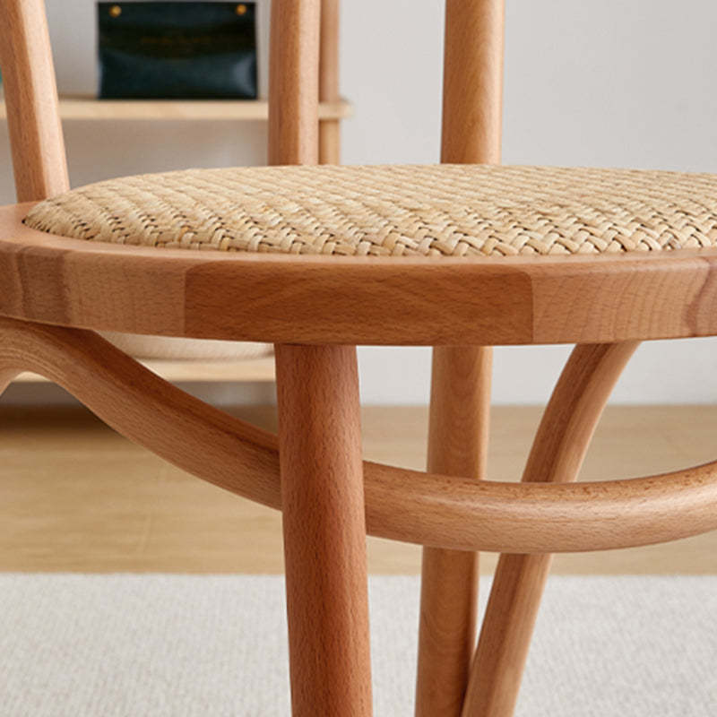Scandinavian Round Rattan Wood Vanity Stool