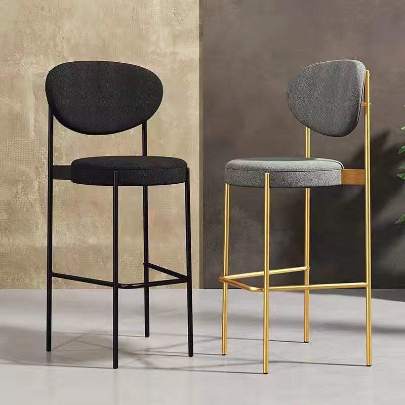 Scandinavian Oval Fabric Iron Bar Stool — Black / Light Pink