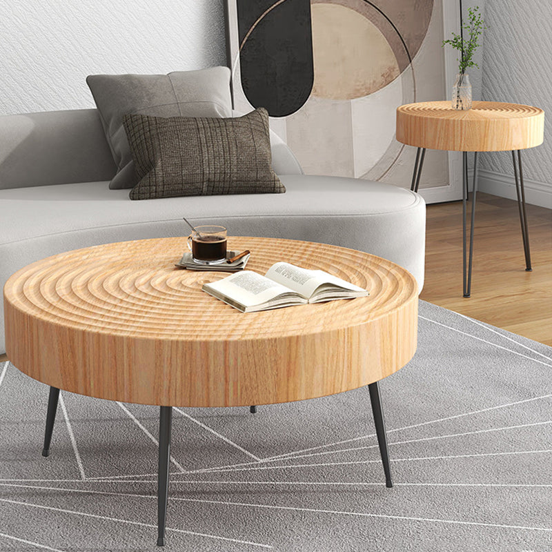 Minimalist Round Annual Wood Steel Coffee Table