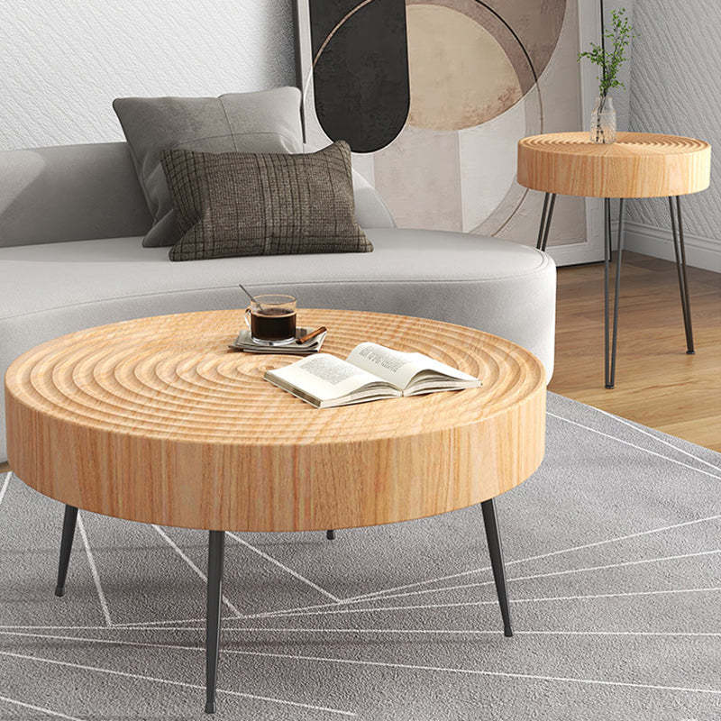 Minimalist Round Annual Wood Steel Coffee Table