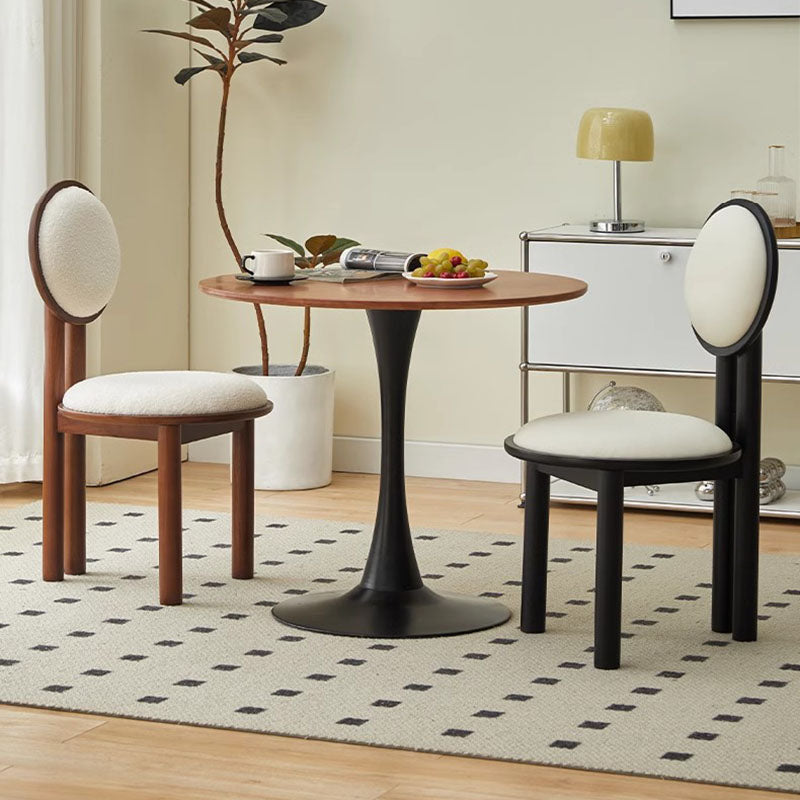 Scandinavian Solid Wood Lambswool Leather Dining Chair — Walnut Color - Lambswool Cushion