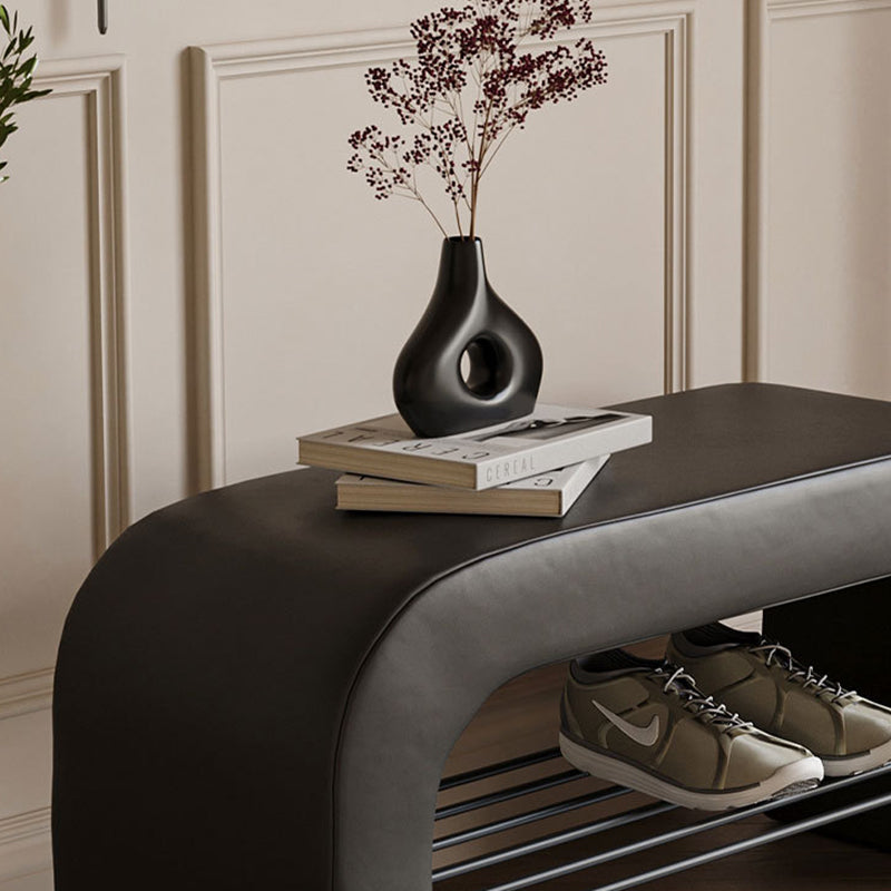 Minimalist Lambswool PU Leather Iron 1-Shelf Storage Bench — Orange