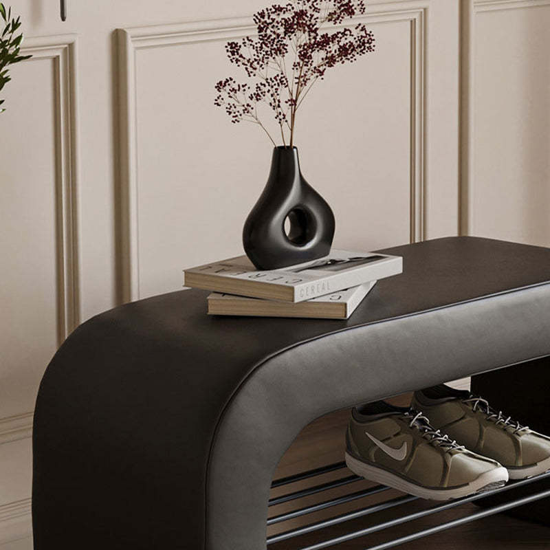 Minimalist Lambswool PU Leather Iron 1-Shelf Storage Bench — Orange