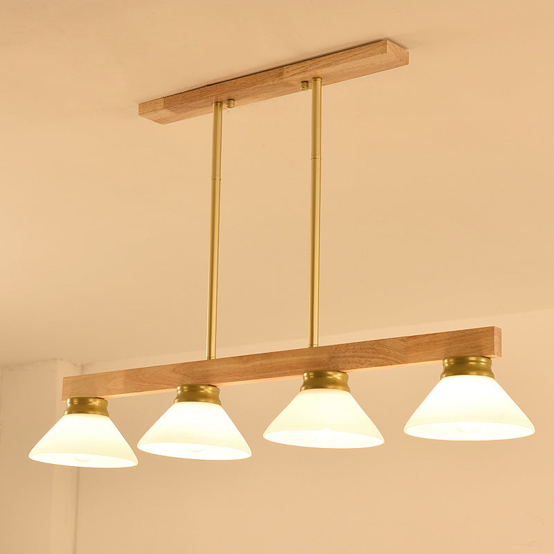 Nordic Solid Wood Cone Glass Island Chandelier