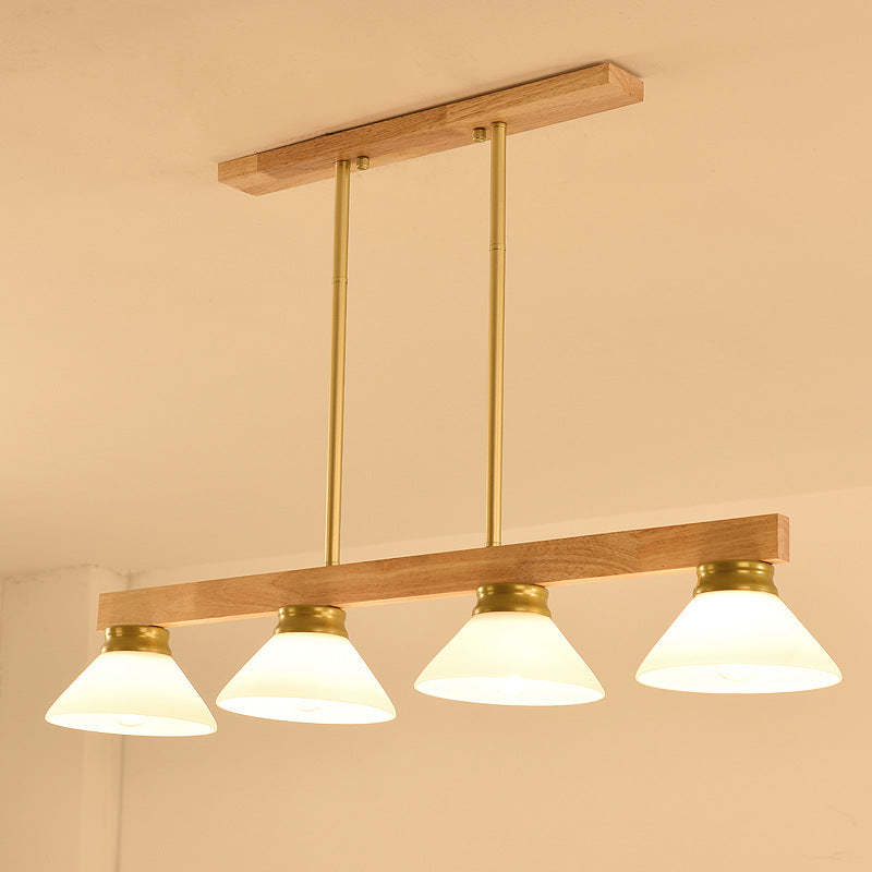 Nordic Solid Wood Cone Glass Island Chandelier