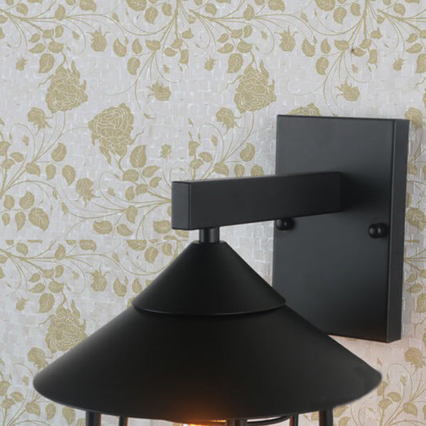 Vintage Industrial Iron Lantern Indoor Outdoor Wall Sconce