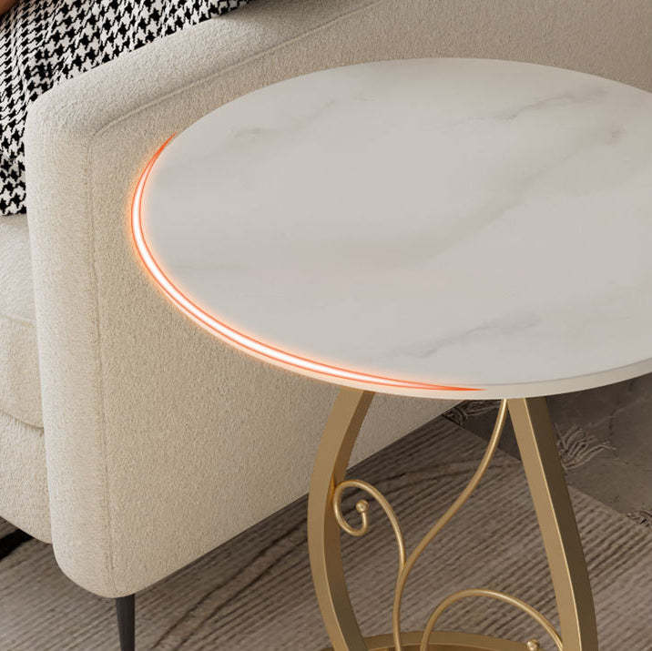 Luxury Round Sintered Stone Metal Coffee Table — Black Tabletop + Gold Base