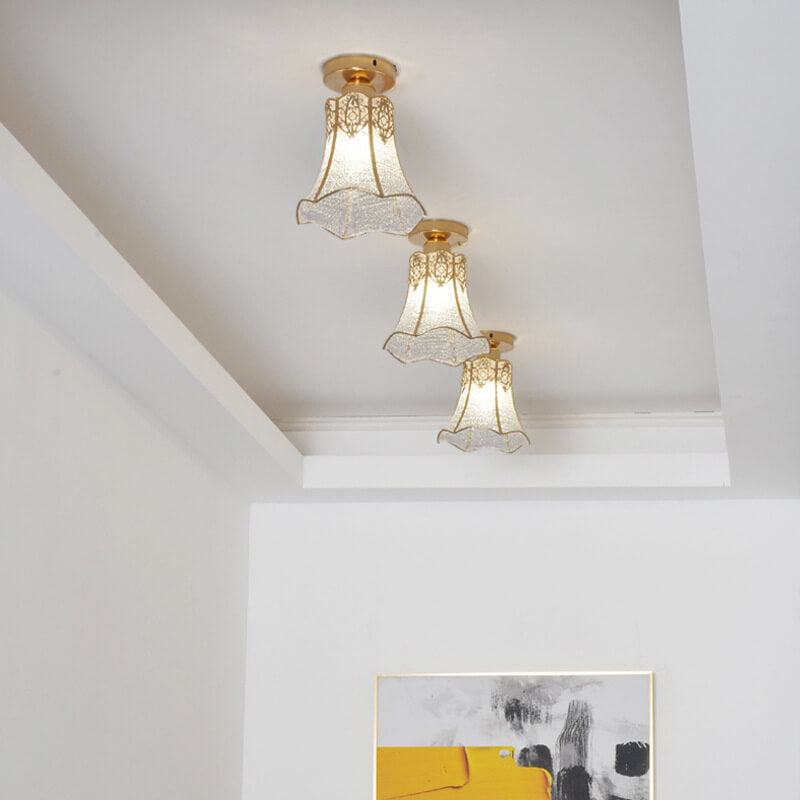 European Glass Gold Semi-Flush Ceiling Light