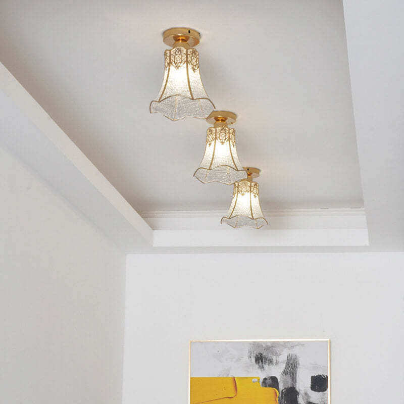 European Glass Gold Semi-Flush Ceiling Light