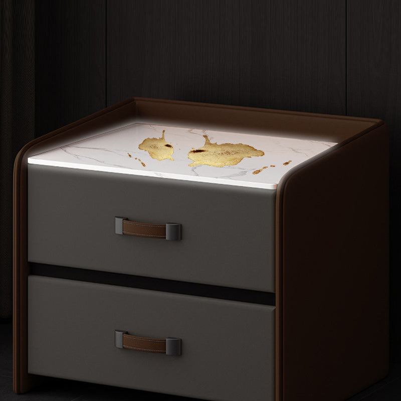 Modern Saddle Leather Wood 2-Drawer Nightstand