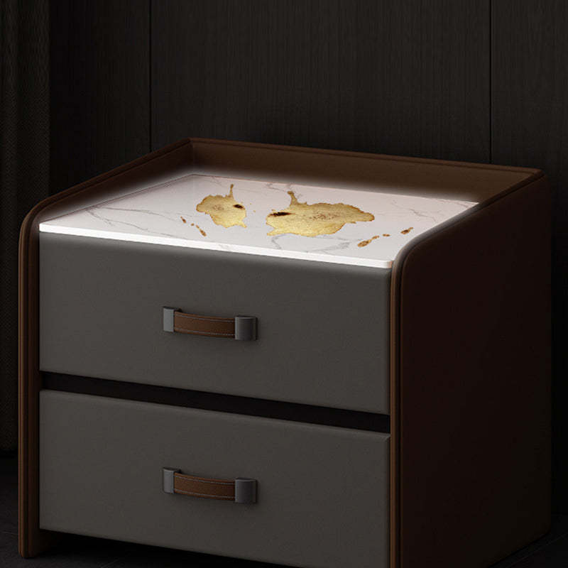 Modern Saddle Leather Wood 2-Drawer Nightstand