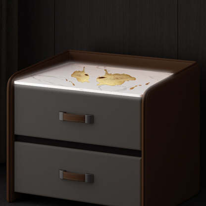 Modern Saddle Leather Wood 2-Drawer Nightstand