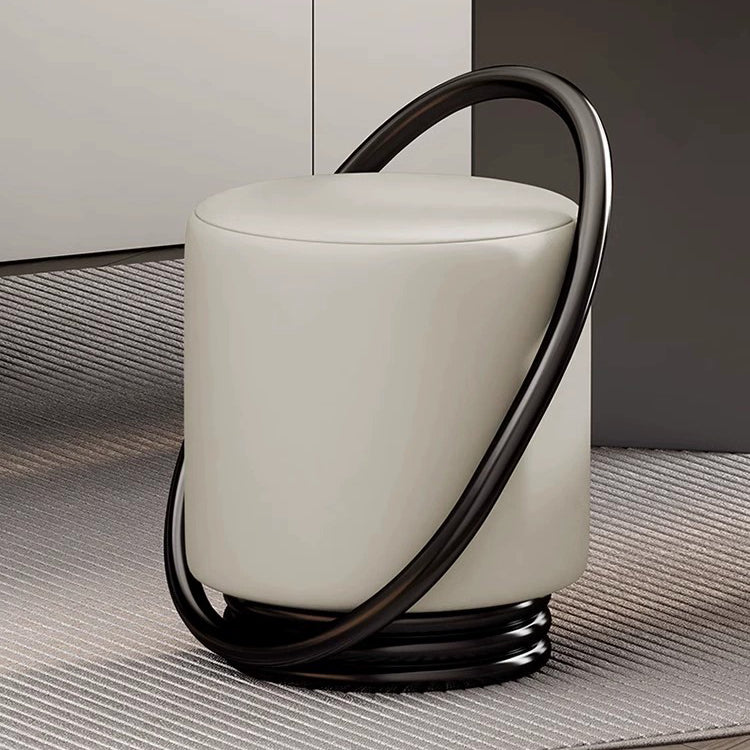 Contemporary Microfiber Leather Cylinder Vanity Stool — B / Gray Seat + Black Frame