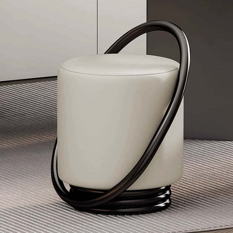 Contemporary Microfiber Leather Cylinder Vanity Stool — B / Gray Seat + Black Frame