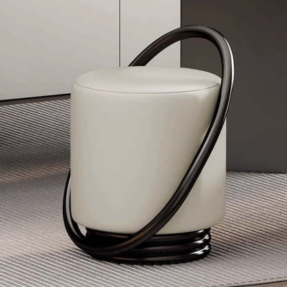Contemporary Microfiber Leather Cylinder Vanity Stool — B / Gray Seat + Black Frame