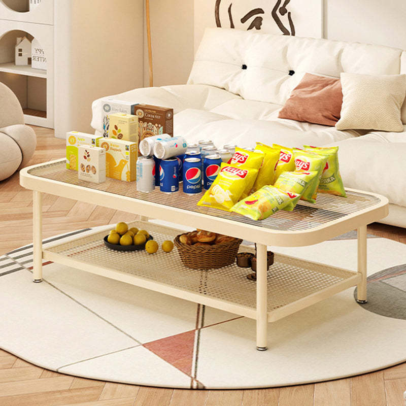 Minimalist Rectangular Glass Steel 2-Tier Coffee Table