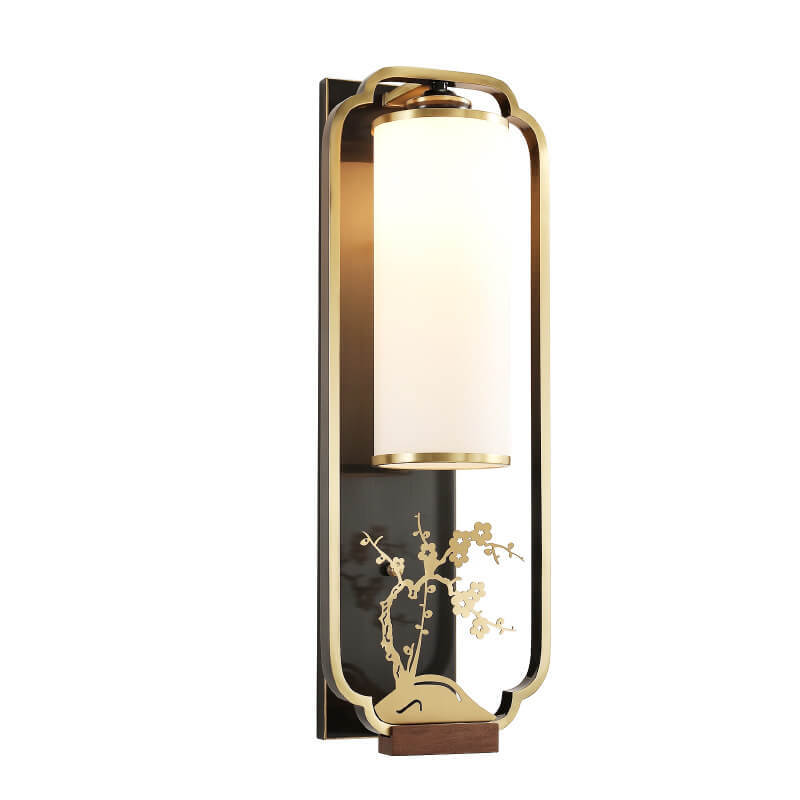 Modern Chinese Copper Glass Column Ring Sconce — Iron / Plum / 110V-120V For US/CA