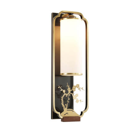 Modern Chinese Copper Glass Column Ring Sconce — Iron / Plum / 110V-120V For US/CA
